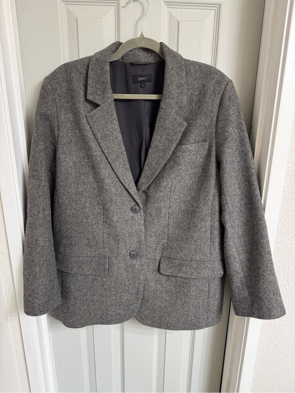Quince Oversized Wool Blazer - Large - Brown Tweed